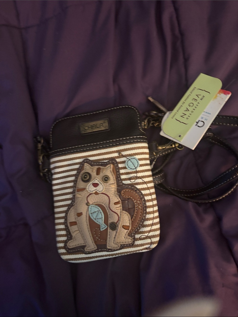 Chala Brown and Cream Cat Crossbody Phone Bag